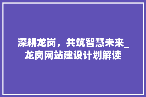 深耕龙岗，共筑智慧未来_龙岗网站建设计划解读