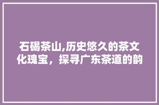 石碣茶山,历史悠久的茶文化瑰宝，探寻广东茶道的韵味