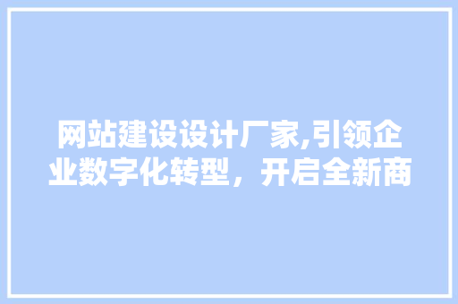 网站建设设计厂家,引领企业数字化转型，开启全新商业征程