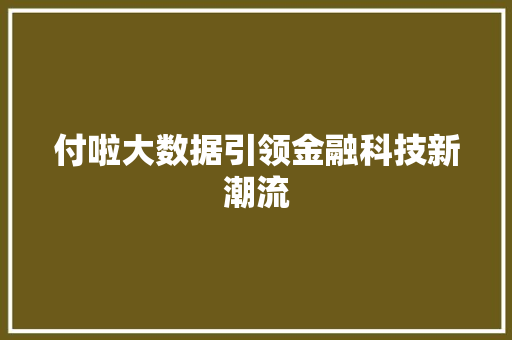 付啦大数据引领金融科技新潮流