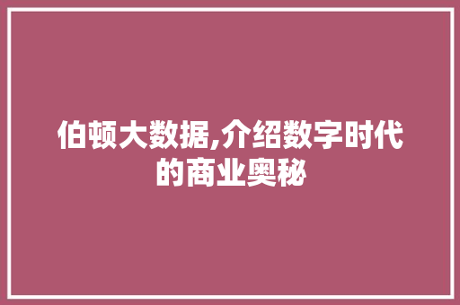 伯顿大数据,介绍数字时代的商业奥秘