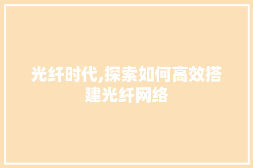 光纤时代,探索如何高效搭建光纤网络