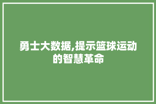 勇士大数据,提示篮球运动的智慧革命