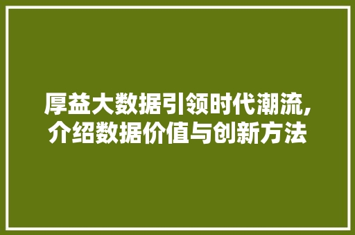 厚益大数据引领时代潮流,介绍数据价值与创新方法