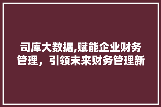 司库大数据,赋能企业财务管理，引领未来财务管理新趋势