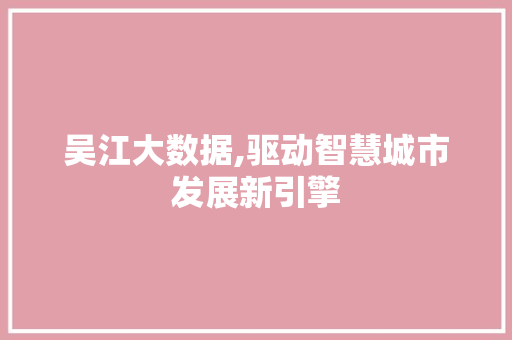 吴江大数据,驱动智慧城市发展新引擎