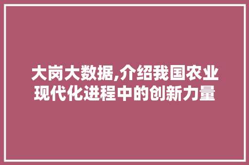 大岗大数据,介绍我国农业现代化进程中的创新力量