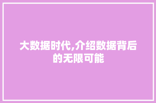 大数据时代,介绍数据背后的无限可能