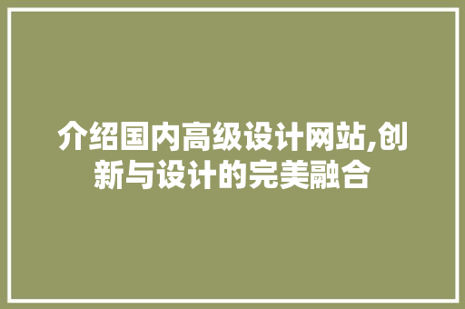 介绍国内高级设计网站,创新与设计的完美融合