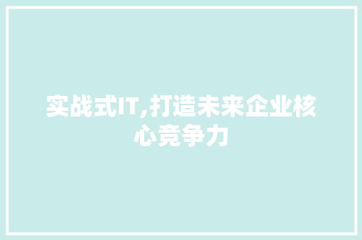 实战式IT,打造未来企业核心竞争力