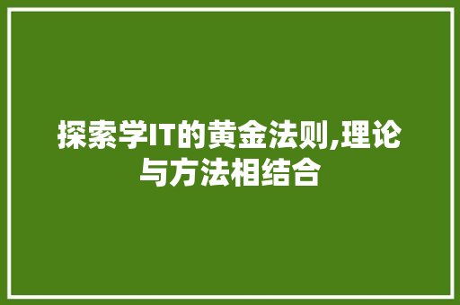 探索学IT的黄金法则,理论与方法相结合