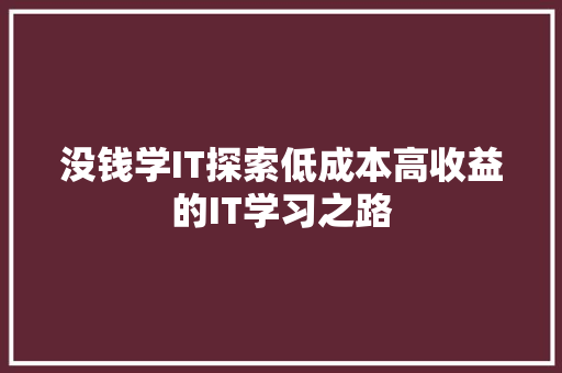 没钱学IT探索低成本高收益的IT学习之路