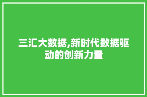 三汇大数据,新时代数据驱动的创新力量