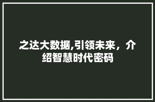 之达大数据,引领未来，介绍智慧时代密码