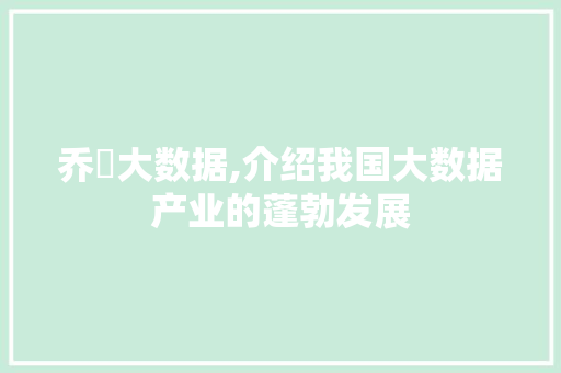 乔衎大数据,介绍我国大数据产业的蓬勃发展