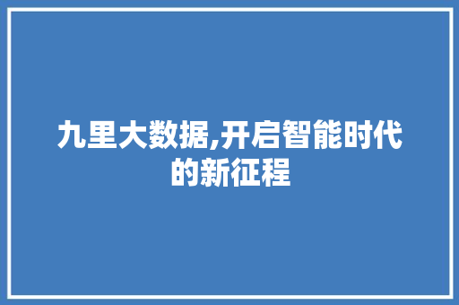 九里大数据,开启智能时代的新征程