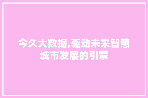 今久大数据,驱动未来智慧城市发展的引擎