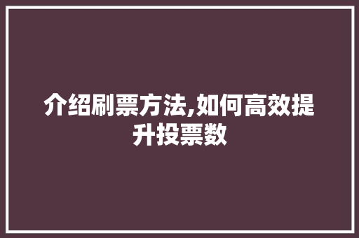 介绍刷票方法,如何高效提升投票数