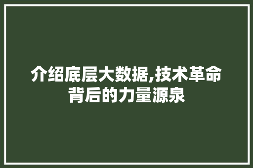 介绍底层大数据,技术革命背后的力量源泉