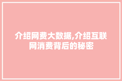 介绍网费大数据,介绍互联网消费背后的秘密