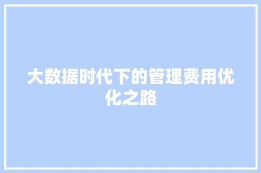 大数据时代下的管理费用优化之路