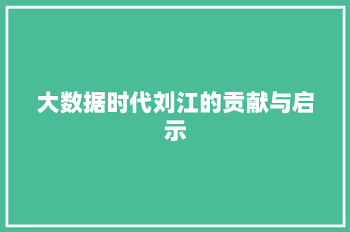 大数据时代刘江的贡献与启示