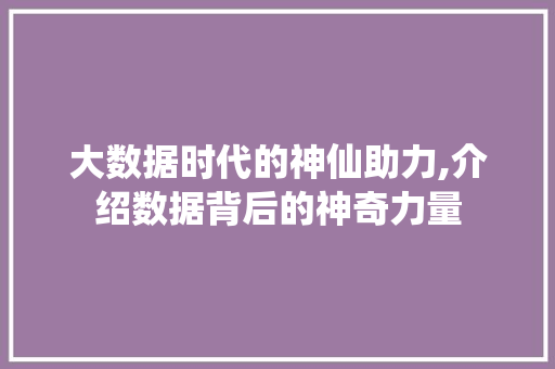 大数据时代的神仙助力,介绍数据背后的神奇力量