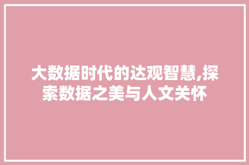 大数据时代的达观智慧,探索数据之美与人文关怀