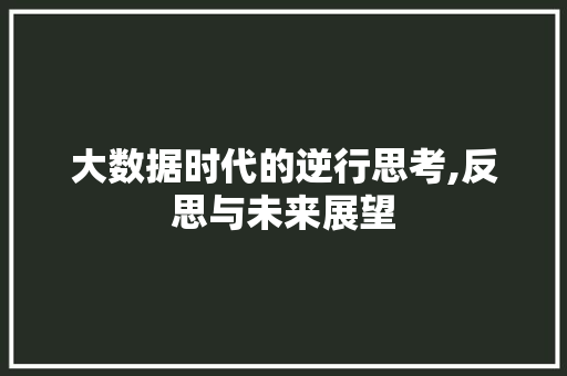 大数据时代的逆行思考,反思与未来展望