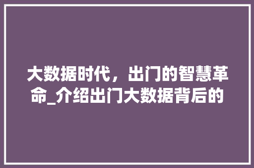 大数据时代，出门的智慧革命_介绍出门大数据背后的故事