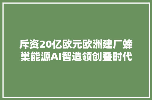 斥资20亿欧元欧洲建厂蜂巢能源AI智造领创叠时代