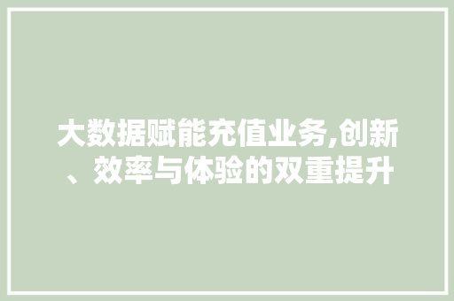 大数据赋能充值业务,创新、效率与体验的双重提升