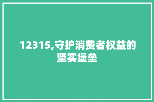 12315,守护消费者权益的坚实堡垒