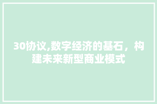 30协议,数字经济的基石，构建未来新型商业模式