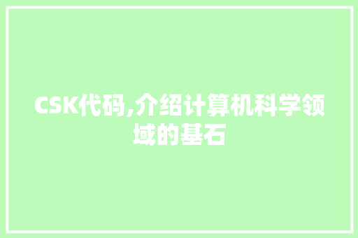 CSK代码,介绍计算机科学领域的基石