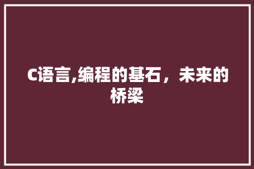 C语言,编程的基石，未来的桥梁