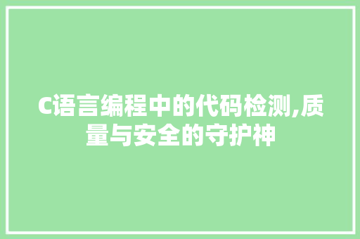 C语言编程中的代码检测,质量与安全的守护神