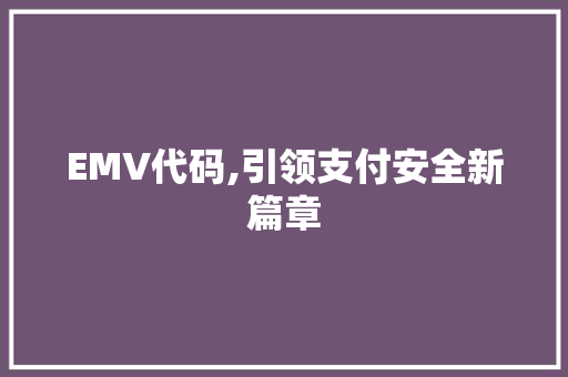 EMV代码,引领支付安全新篇章