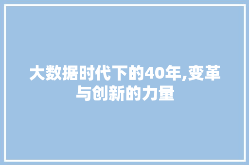 大数据时代下的40年,变革与创新的力量