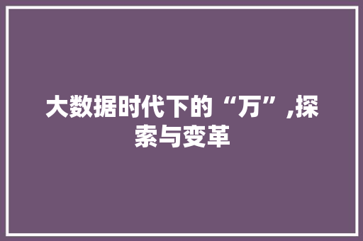 大数据时代下的“万”,探索与变革