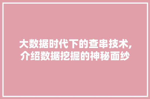 大数据时代下的查串技术,介绍数据挖掘的神秘面纱