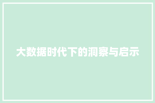 大数据时代下的洞察与启示