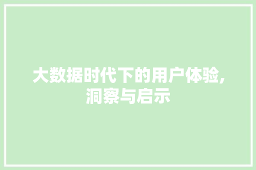 大数据时代下的用户体验,洞察与启示