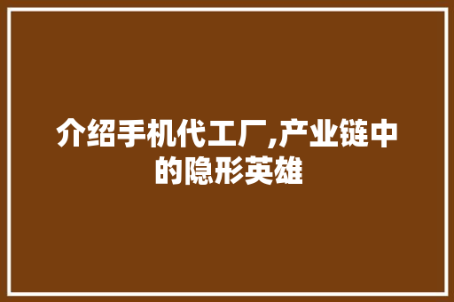 介绍手机代工厂,产业链中的隐形英雄