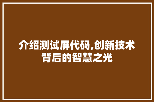 介绍测试屏代码,创新技术背后的智慧之光