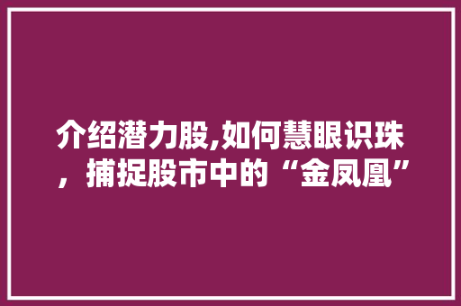 介绍潜力股,如何慧眼识珠，捕捉股市中的“金凤凰”