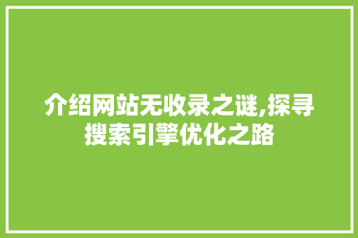 介绍网站无收录之谜,探寻搜索引擎优化之路