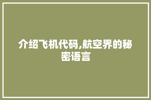 介绍飞机代码,航空界的秘密语言