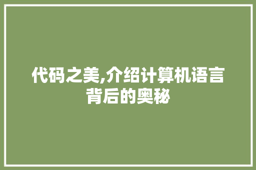 代码之美,介绍计算机语言背后的奥秘