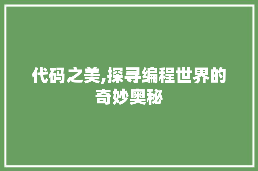 代码之美,探寻编程世界的奇妙奥秘